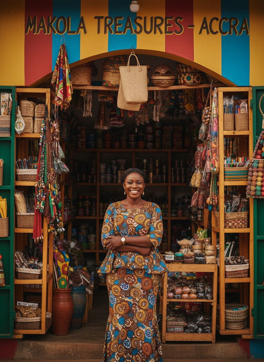 Merchant standing in her stocked store